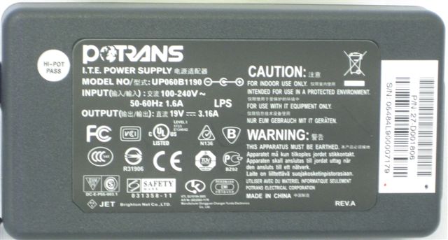 19v 3.16a 25.L43VG.001 Power Supply